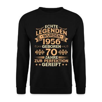 70th Birthday 1956 Vintage Legend Gift - Unisex Sweatshirt - black - Front - Alina (178cm) & Michal (187cm)