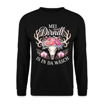 Mei Dirndl is in da Wäsch Trachtenshirt Damen - Unisex Pullover - Schwarz - Vorne - Alina (178cm) & Michal (187cm)