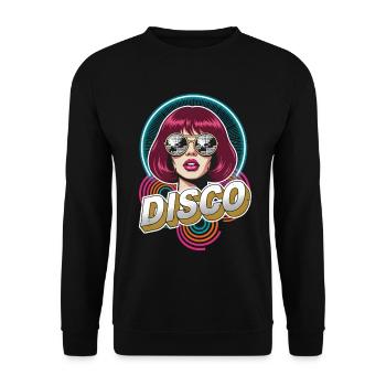 Disco Diva Neon Pop-Art 70s Funk Afro Soul Retro - Unisex Pullover - Schwarz - Vorne - Alina (178cm) & Michal (187cm)