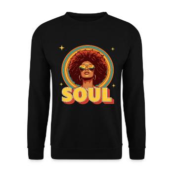 70s Funk Soul Retro Afro Retro Portrait Vintage - Unisex Pullover - Schwarz - Vorne - Alina (178cm) & Michal (187cm)