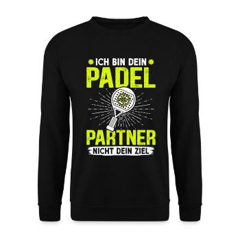 Padelspiel BIN DEIN PADELPARTNER NICHT DEIN ZIEL - Unisex Pullover - Schwarz - Vorne - Alina (178cm) & Michal (187cm)