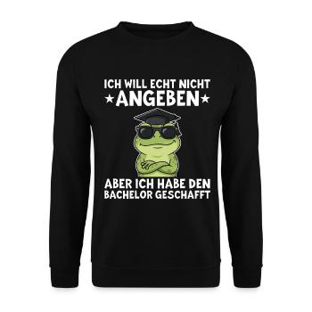 Bachelor Bestanden Frosch Abschluss Geschenk - Unisex Pullover - Schwarz - Vorne - Alina (178cm) & Michal (187cm)