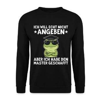 Master Bestanden Frosch Abschluss Geschenk - Unisex Pullover - Schwarz - Vorne - Alina (178cm) & Michal (187cm)