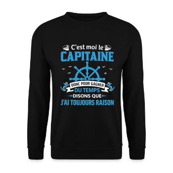 C’est Moi Le Capitaine Humour Voile Marin - Sweat-shirt Unisexe - noir - Devant - Alina (178cm) & Michal (187cm)
