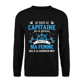 Je Suis Le Capitaine De Ce Bateau Humour Couple - Sweat-shirt Unisexe - noir - Devant - Alina (178cm) & Michal (187cm)
