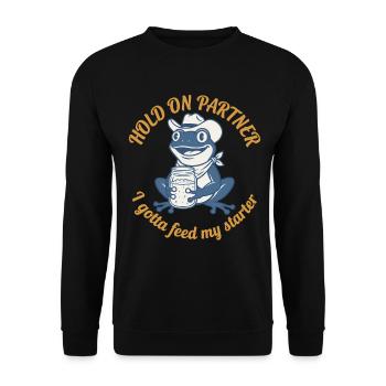 Attends mon partenaire, je dois donner mon levain de levain - Sweat-shirt Unisexe - noir - Devant - Alina (178cm) & Michal (187cm)