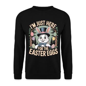 Ostern T-Shirt Lustig – Hase mit Zylinder - Unisex Pullover - Schwarz - Vorne - Alina (178cm) & Michal (187cm)