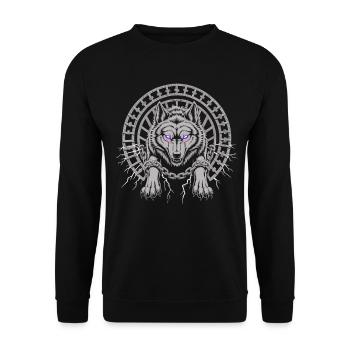 Wolf Symbol T-Shirt – Wolf Head Power Motif - Unisex Sweatshirt - black - Front - Alina (178cm) & Michal (187cm)