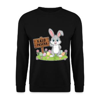 Griechisches Ostern Kalo Pascha Frohe Ostern - Unisex Pullover - Schwarz - Vorne - Alina (178cm) & Michal (187cm)