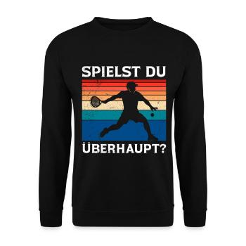 Padel Sport SPIELST DU ÜBERHAUPT Retro Lustig - Unisex Pullover - Schwarz - Vorne - Alina (178cm) & Michal (187cm)
