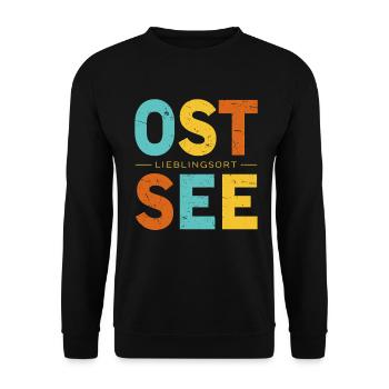 Mein Lieblingsort Ostsee Retro Küsten Design - Unisex Pullover - Schwarz - Vorne - Alina (178cm) & Michal (187cm)