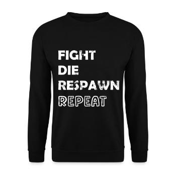 Fight Die Respawn Repeat Gaming Motiv - Unisex Pullover - Schwarz - Vorne - Alina (178cm) & Michal (187cm)