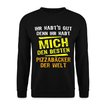 Pizzabäcker Geschenk - Unisex Pullover - Schwarz - Vorne - Alina (178cm) & Michal (187cm)