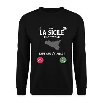 La Sicile M’Appelle Faut Que J’Y Aille Humour - Sweat-shirt Unisexe - noir - Devant - Alina (178cm) & Michal (187cm)