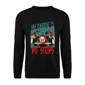 Course automobile, sport automobile, mon cardio, ce sont les arrêts aux stands - Sweat-shirt Unisexe - noir - Devant - Alina (178cm) & Michal (187cm)