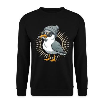 Moin seagull bird with cap and fish in mouth seagulls - Unisex Sweatshirt - black - Front - Alina (178cm) & Michal (187cm)