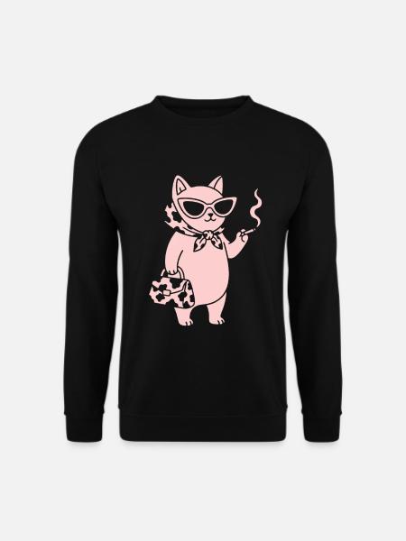 Pink cat with sunglasses - Unisex Sweatshirt - black