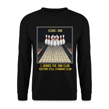 Bowling 300 Club Humor Retro - Unisex Pullover - Schwarz - Vorne - Alina (178cm) & Michal (187cm)
