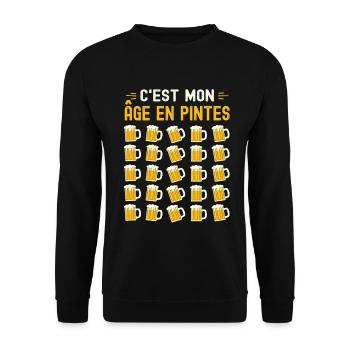 Mon Âge En Pintes 25 ans Humour Anniversaire Bière - Sweat-shirt Unisexe - noir - Devant - Alina (178cm) & Michal (187cm)