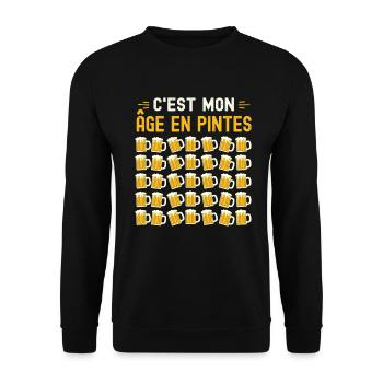 Mon Âge En Pintes 35 ans Humour Anniversaire Bière - Sweat-shirt Unisexe - noir - Devant - Alina (178cm) & Michal (187cm)
