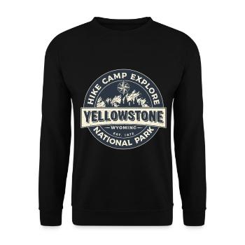 Wandercamp Erkunden Sie den Yellowstone-Nationalpark - Unisex Pullover - Schwarz - Vorne - Alina (178cm) & Michal (187cm)
