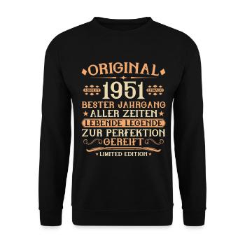 1951 Geboren Lebende Legende 75. Geburtstag - Unisex Pullover - Schwarz - Vorne - Alina (178cm) & Michal (187cm)