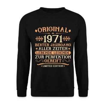1971 Geboren Lebende Legende 55. Geburtstag - Unisex Pullover - Schwarz - Vorne - Alina (178cm) & Michal (187cm)