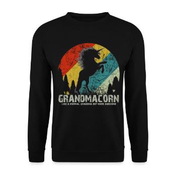Grandmacorn Vintage Retro Sunset Unicorn Shirt - Unisex Sweatshirt - black - Front - Alina (178cm) & Michal (187cm)