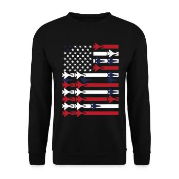 Jet Fighter USA Flagge – Pilot Flugzeug - Unisex Pullover - Schwarz - Vorne - Alina (178cm) & Michal (187cm)