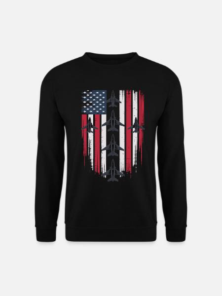 Jet Fighter USA Flag – Pilot Airplane - Unisex Sweatshirt - black
