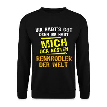 Rennrodler Geschenk - Unisex Pullover - Schwarz - Vorne - Alina (178cm) & Michal (187cm)
