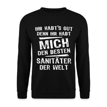 Sanitäter - Unisex Pullover - Schwarz - Vorne - Alina (178cm) & Michal (187cm)