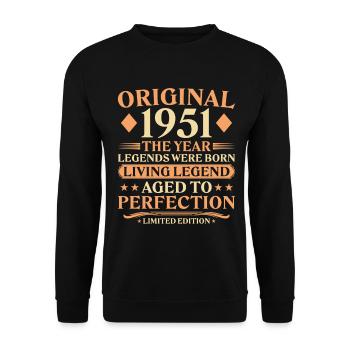 Original 1951 – 75. Geburtstag Vintage Legende - Unisex Pullover - Schwarz - Vorne - Alina (178cm) & Michal (187cm)