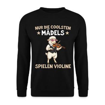 Coole Mädels spielen Violine – Violinistin Schaf - Unisex Pullover - Schwarz - Vorne - Alina (178cm) & Michal (187cm)