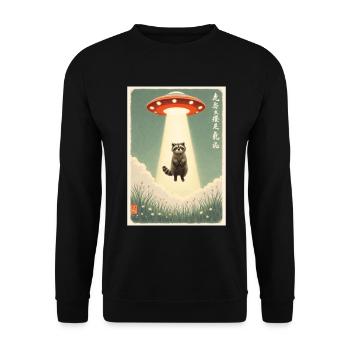 Waschbär, UFO, Entführung, Aliens, Ausserirdische - Unisex Pullover - Schwarz - Vorne - Alina (178cm) & Michal (187cm)