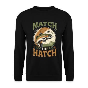 Fliegenfischen Fliegenangler Match The Hatch - Unisex Pullover - Schwarz - Vorne - Alina (178cm) & Michal (187cm)