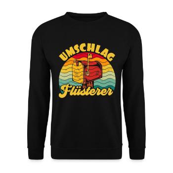 Briefträger UMSCHLAG FLÜTERER LUSTIG - Unisex Pullover - Schwarz - Vorne - Alina (178cm) & Michal (187cm)