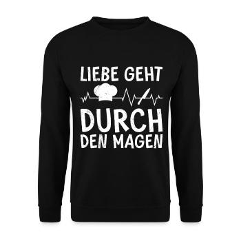 Kochen LIEBE GEHT DURCH DEN MAGEN Lustiges - Unisex Pullover - Schwarz - Vorne - Alina (178cm) & Michal (187cm)