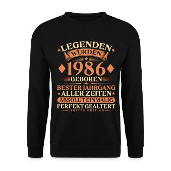 Legenden wurden 1986 geboren – 40. Geburtstag - Unisex Pullover - Schwarz - Vorne - Alina (178cm) & Michal (187cm)