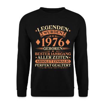 Legenden wurden 1976 geboren – 50. Geburtstag - Unisex Pullover - Schwarz - Vorne - Alina (178cm) & Michal (187cm)