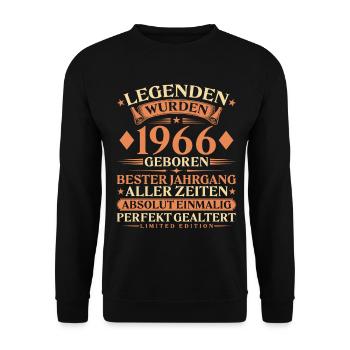 Legenden wurden 1966 geboren – 60. Geburtstag - Unisex Pullover - Schwarz - Vorne - Alina (178cm) & Michal (187cm)