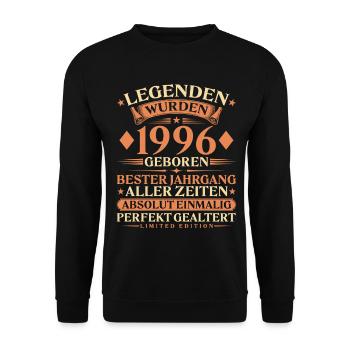 Legenden wurden 1996 geboren – 30. Geburtstag - Unisex Pullover - Schwarz - Vorne - Alina (178cm) & Michal (187cm)