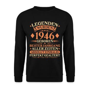 Legenden wurden 1946 geboren – 80. Geburtstag - Unisex Pullover - Schwarz - Vorne - Alina (178cm) & Michal (187cm)
