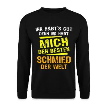 Schmied Geschenk - Unisex Pullover - Schwarz - Vorne - Alina (178cm) & Michal (187cm)