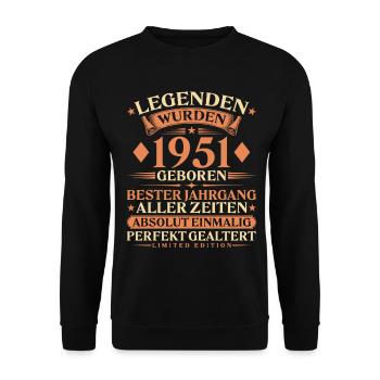 Legenden wurden 1951 geboren – 75. Geburtstag - Unisex Pullover - Schwarz - Vorne - Alina (178cm) & Michal (187cm)