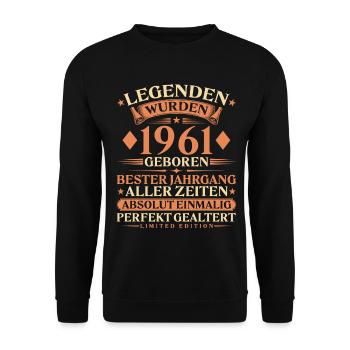 Legenden wurden 1961 geboren – 65. Geburtstag - Unisex Pullover - Schwarz - Vorne - Alina (178cm) & Michal (187cm)