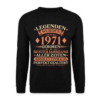 Legenden wurden 1971 geboren – 55. Geburtstag - Unisex Pullover - Schwarz - Vorne - Alina (178cm) & Michal (187cm)