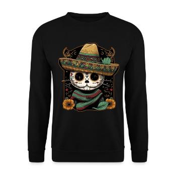 Mexican Cat Cinco De Mayo Sugar Skull Sombrero - Unisex Sweatshirt - black - Front - Alina (178cm) & Michal (187cm)
