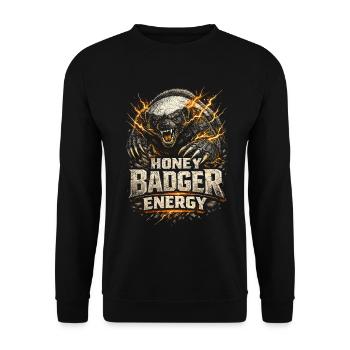 Honigdachs Honey Badger Energy Tier - Unisex Sweatshirt - black - Front - Alina (178cm) & Michal (187cm)