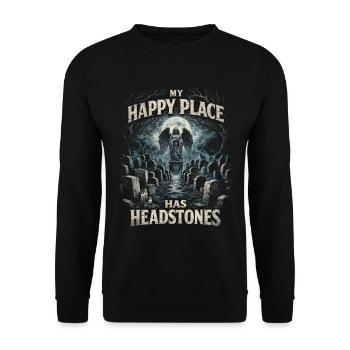 Friedhof Goth Humor My Happy Place Has Headstones - Unisex Pullover - Schwarz - Vorne - Alina (178cm) & Michal (187cm)